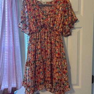 Floral Tiered V-Neck Summer Dress - Multi